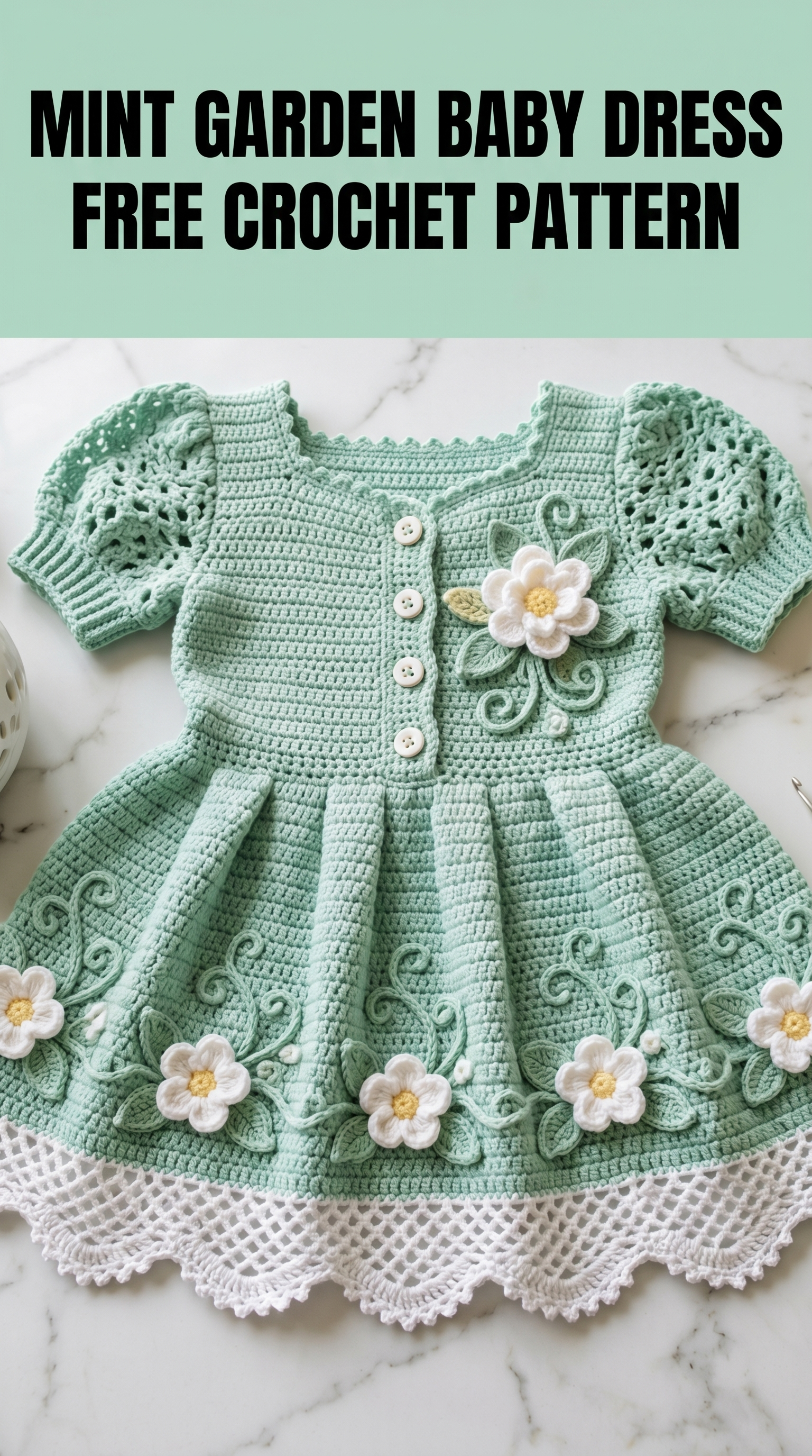 Mint Garden Baby Dress Free Crochet Pattern — pin image
