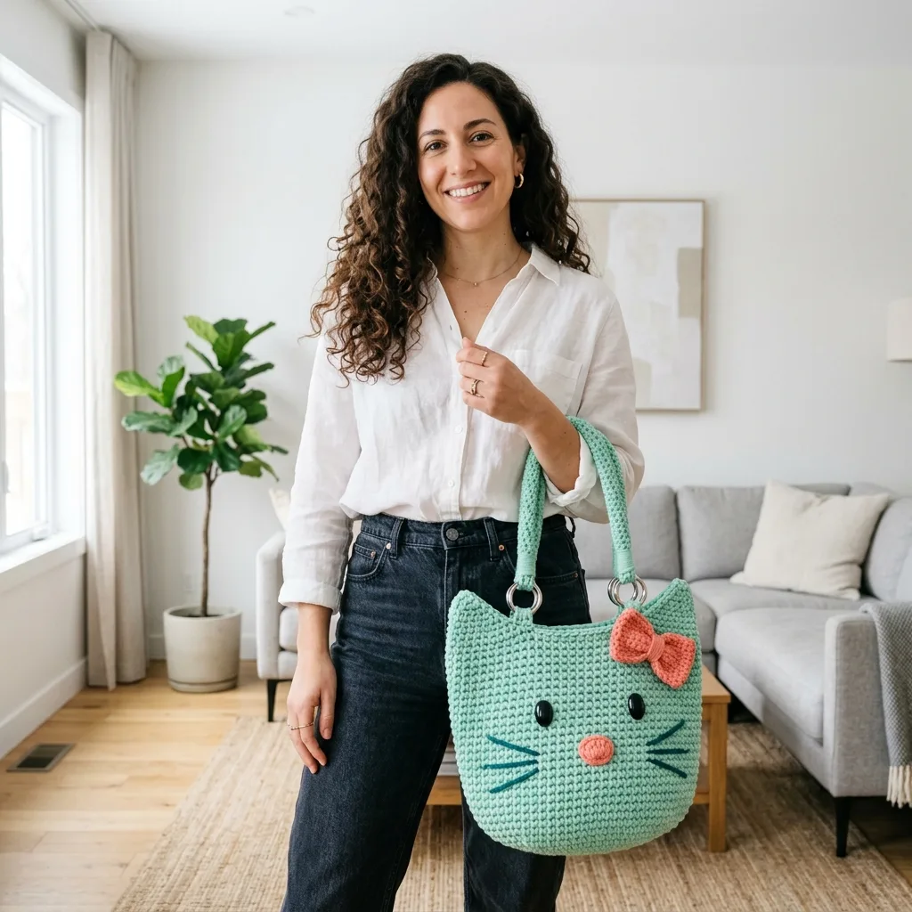 Mint Green Kitty Tote Bag Free Crochet Pattern