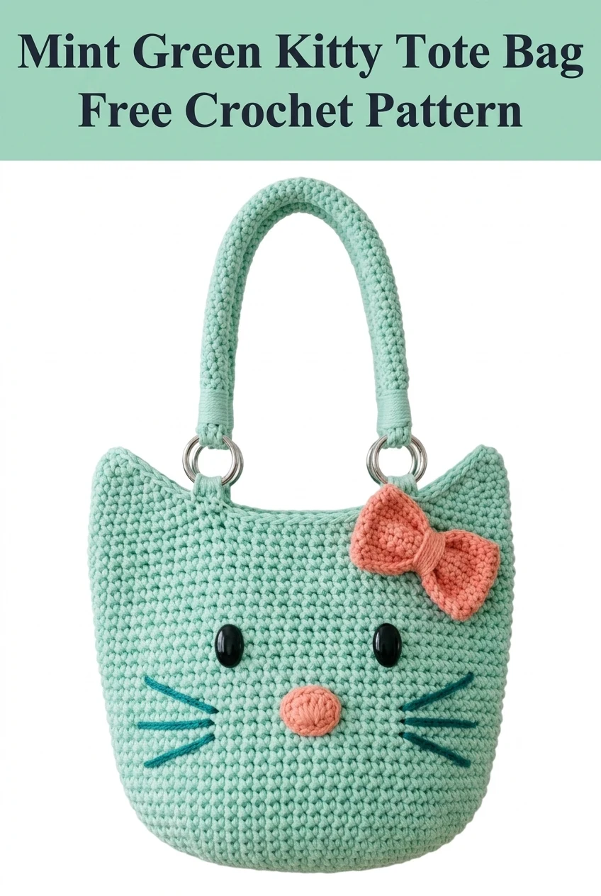Mint Green Kitty Tote Bag Free Crochet Pattern