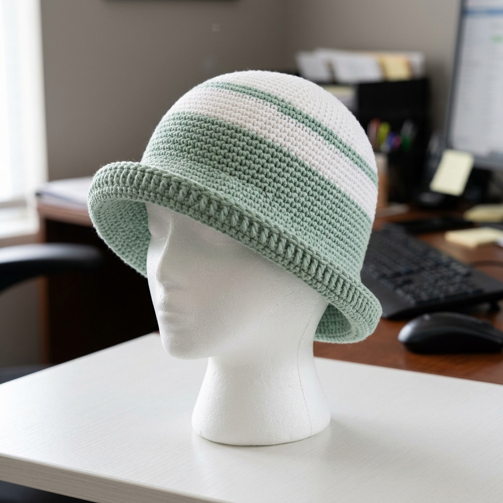 Mint Stripe Summer Sun Hat Free Crochet Pattern