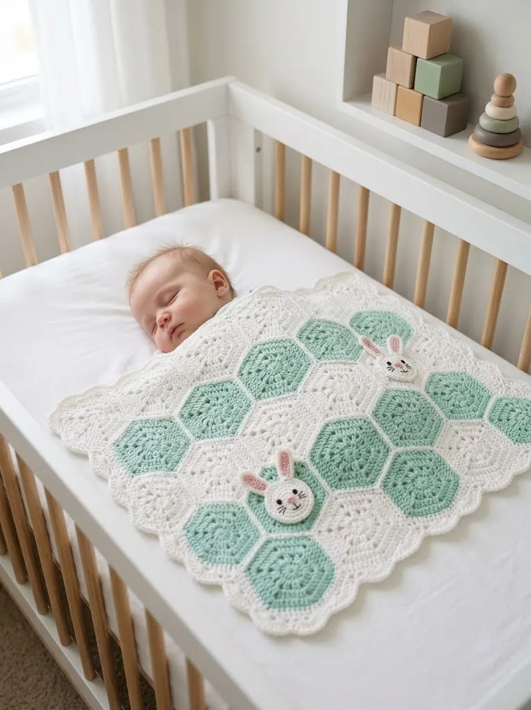 Minty Fresh Hexagon Baby Blanket Free Crochet Pattern