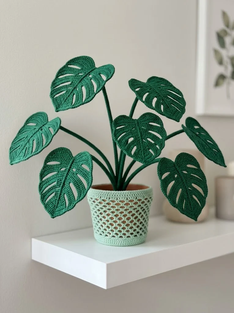 Monstera Deliciosa Potted Plant Free Crochet Pattern