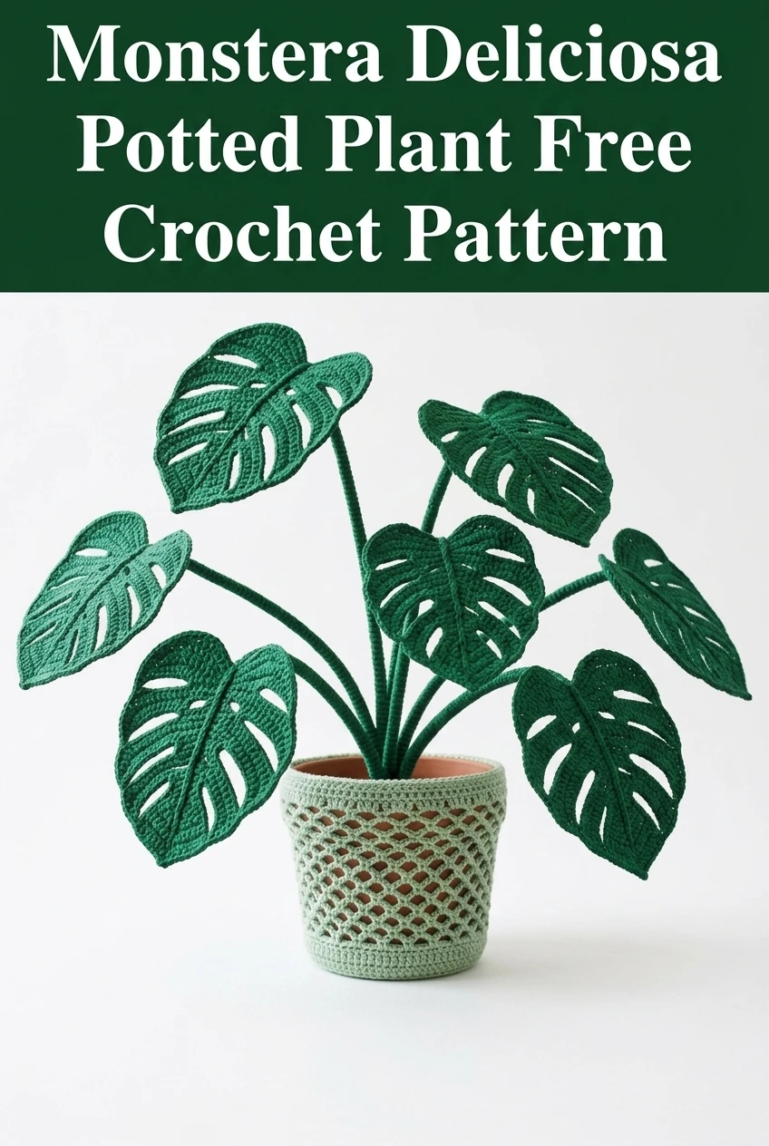 Monstera Deliciosa Potted Plant Free Crochet Pattern