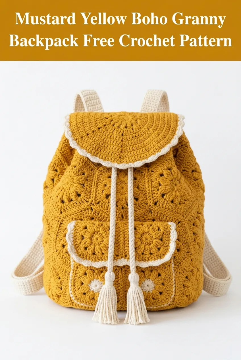 Mustard Yellow Boho Granny Backpack Free Crochet Pattern