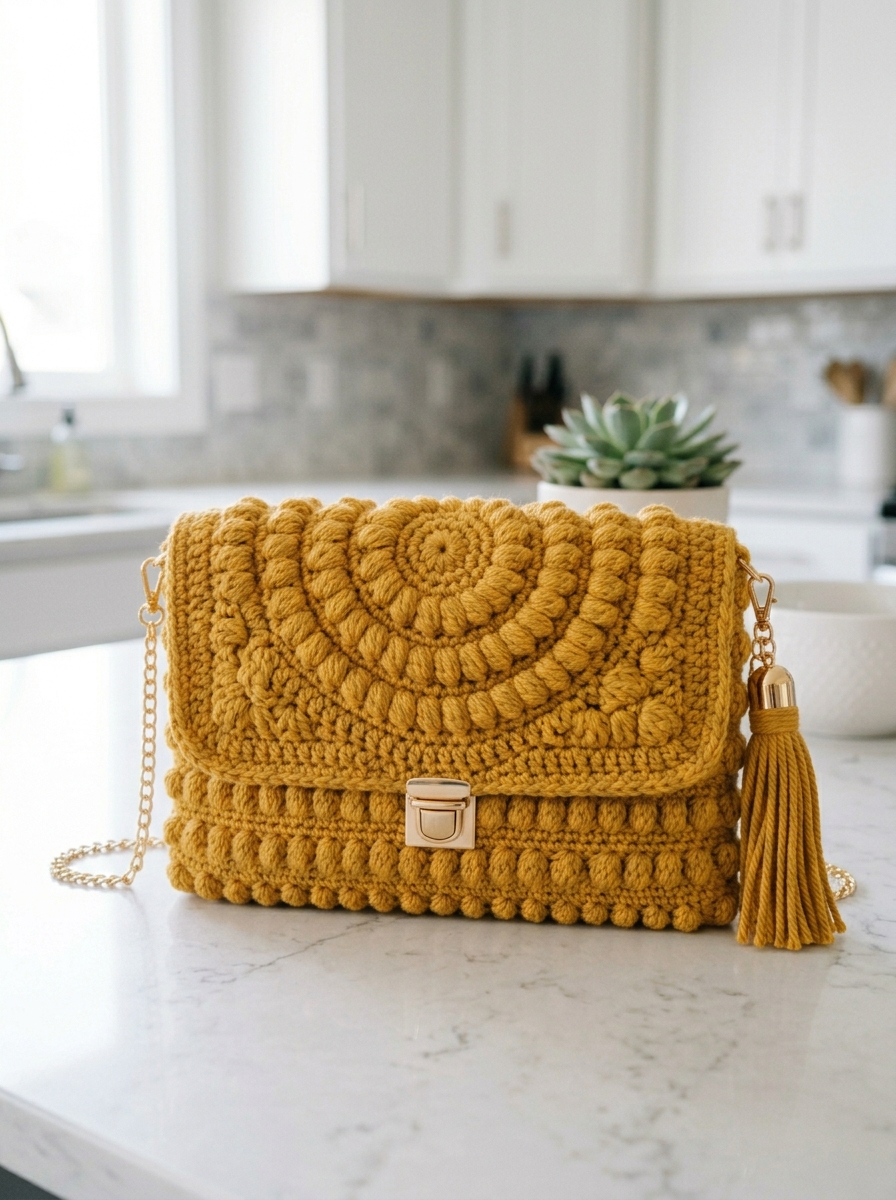 Mustard Yellow Boho Spiral Clutch Free Crochet Pattern
