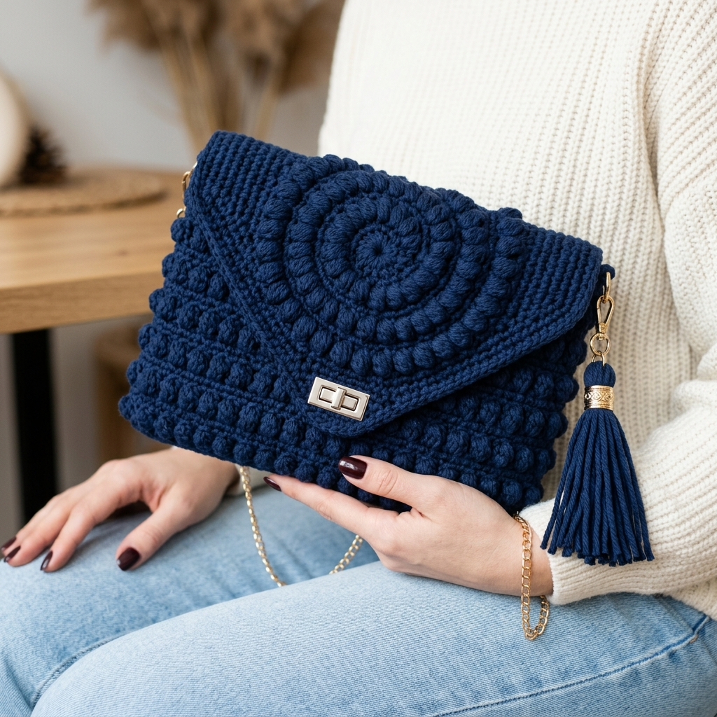 Navy Blue Spiral Clutch Bag Crochet Pattern (PDF Download)