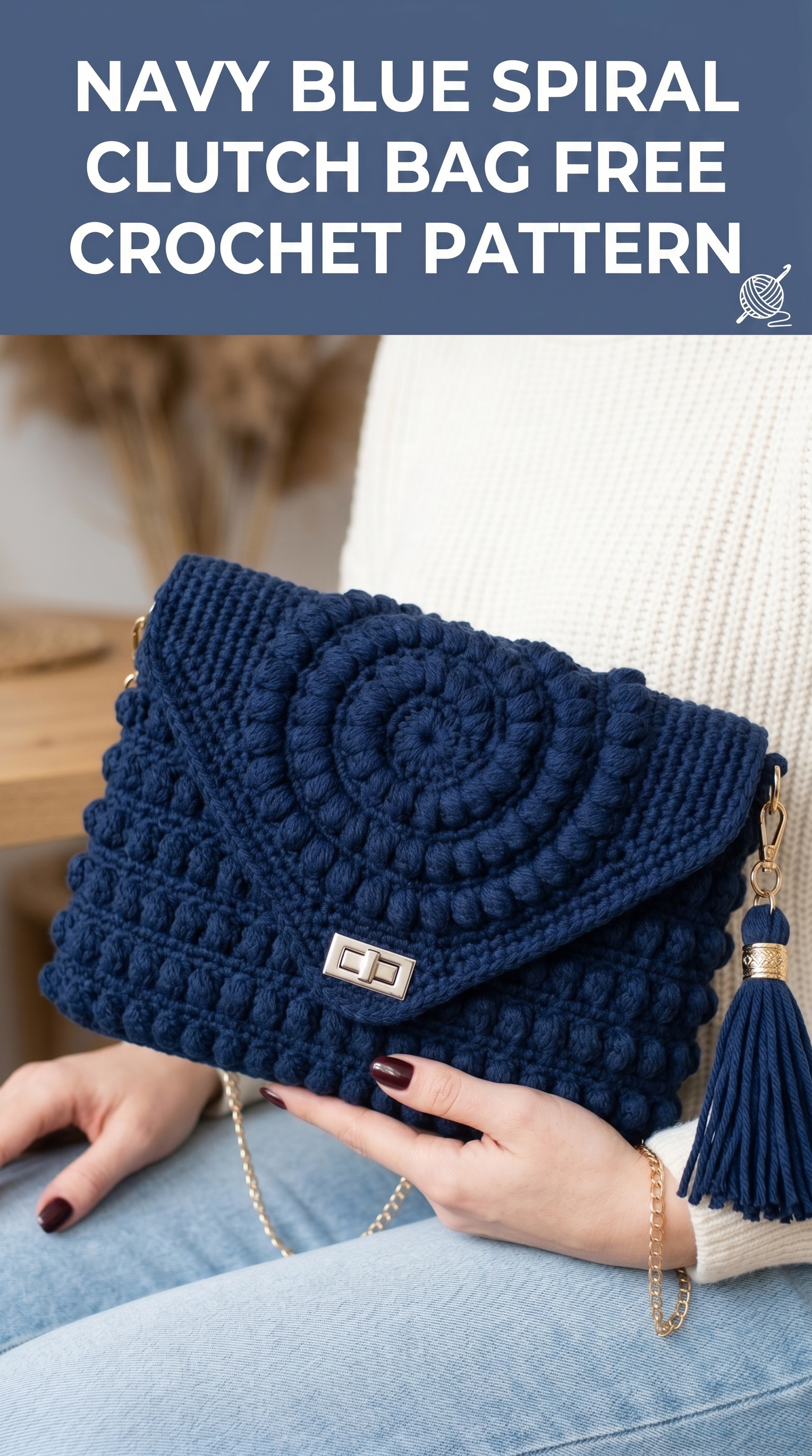 Navy Blue Spiral Clutch Bag Free Crochet Pattern