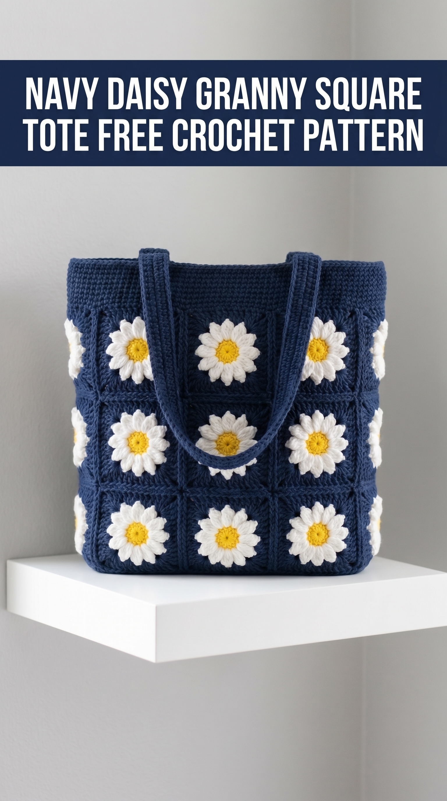 Navy Daisy Granny Square Tote Free Crochet Pattern