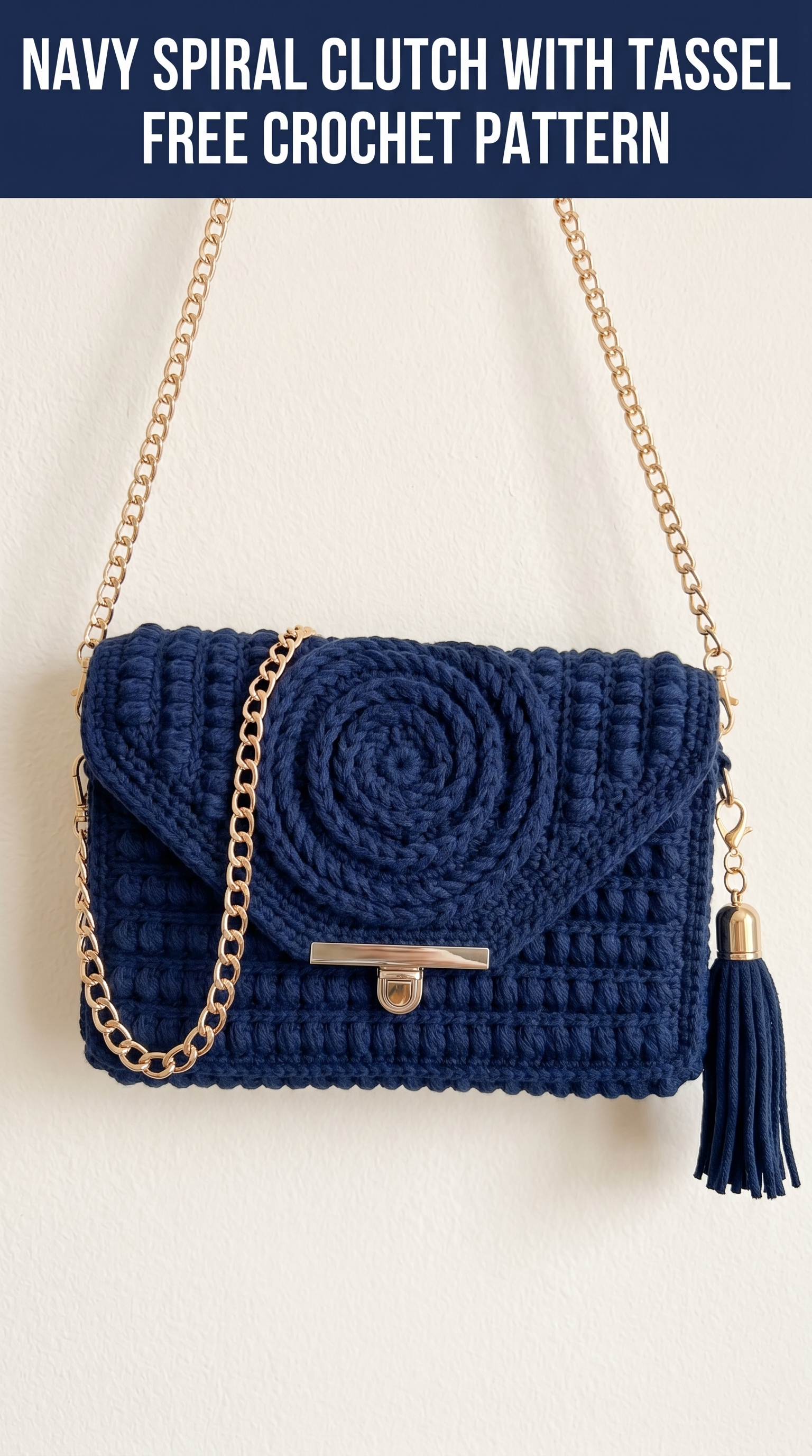 Navy Spiral Clutch with Tassel Free Crochet Pattern