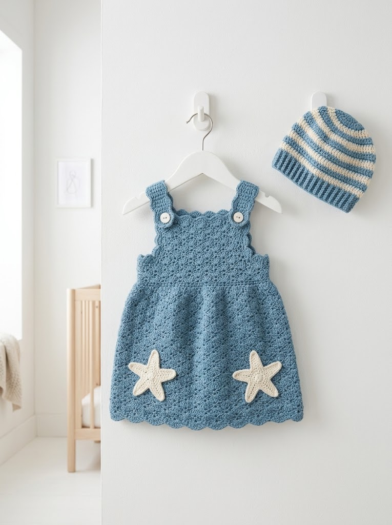 Ocean Blue Starfish Baby Dress Free Crochet Pattern