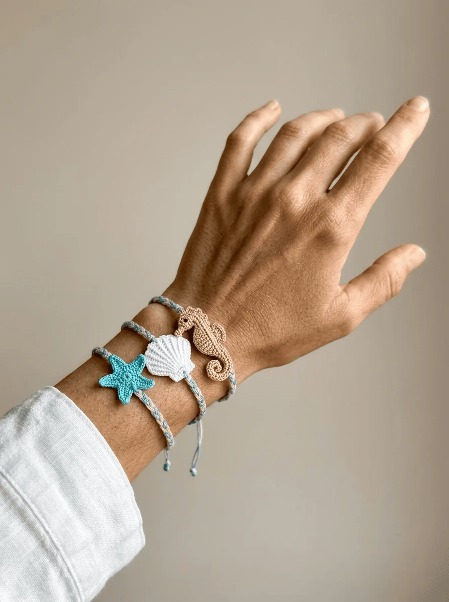 Ocean Charm Bracelet with Starfish and Seahorse Free Crochet Pattern