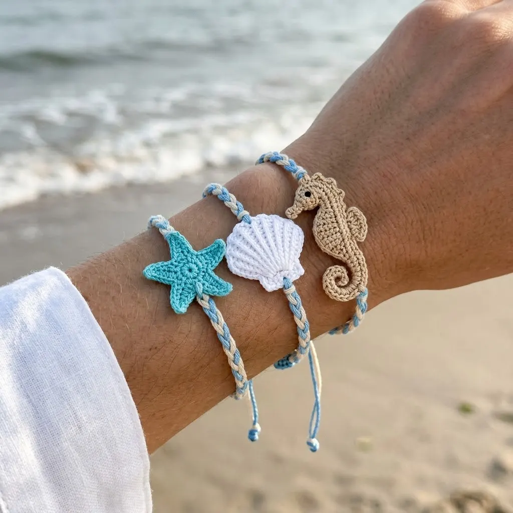 Ocean Charm Bracelet with Starfish and Seahorse Free Crochet Pattern