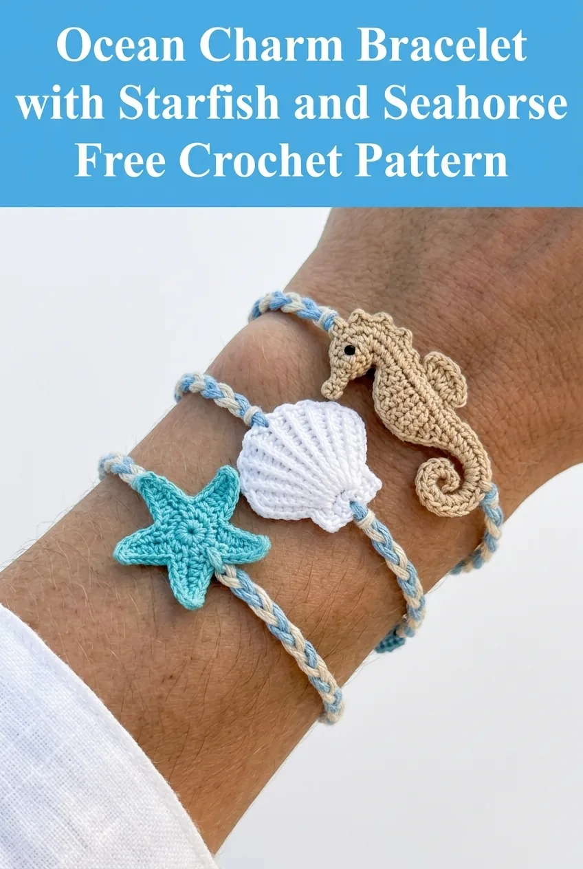 Ocean Charm Bracelet with Starfish and Seahorse Free Crochet Pattern