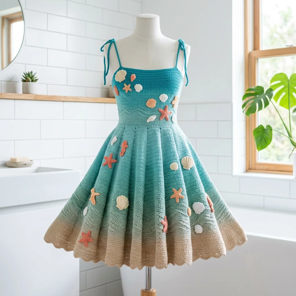 Ocean Wave Seashell Crochet Dress