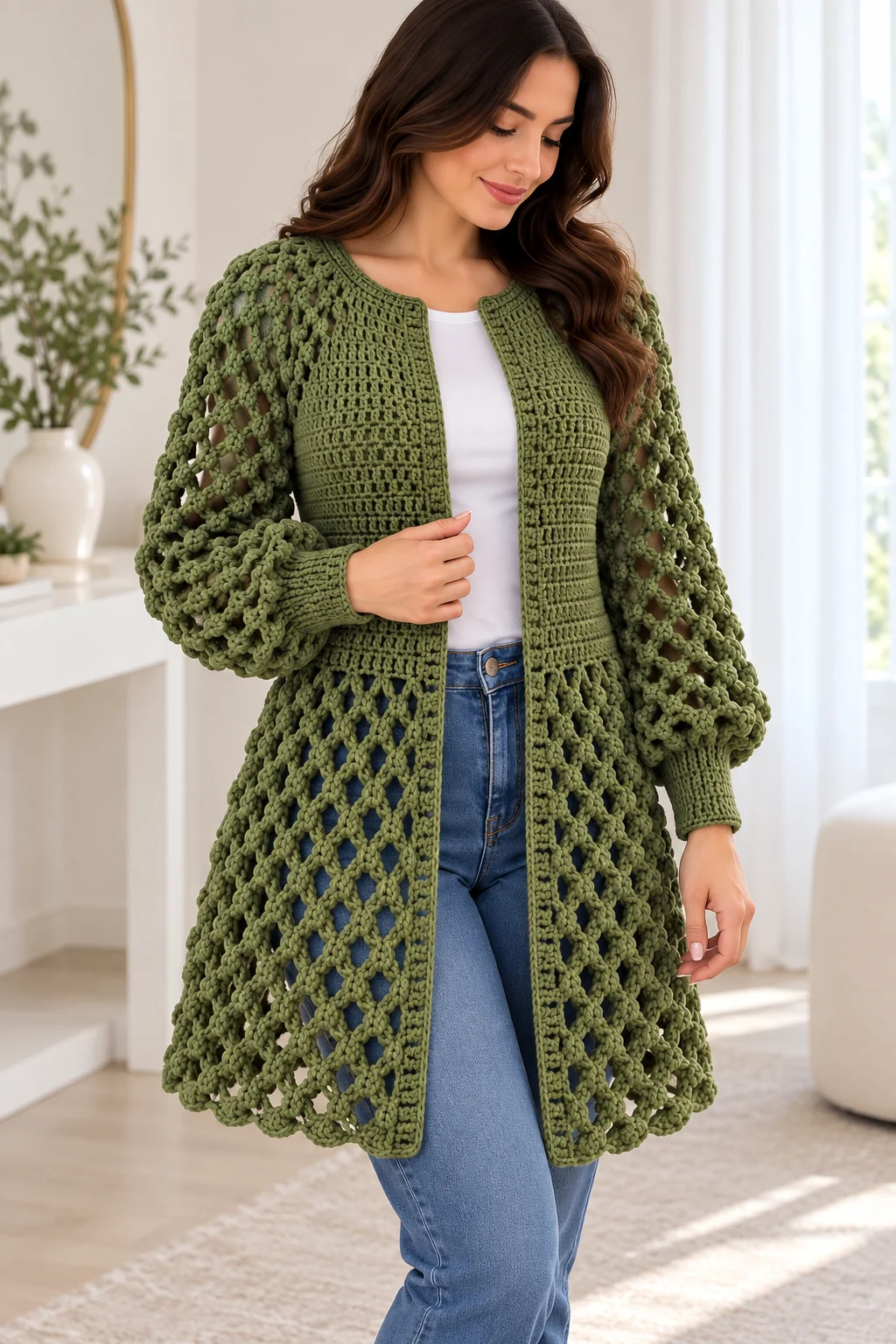 Olive Bobble Lace Cardigan Crochet Pattern