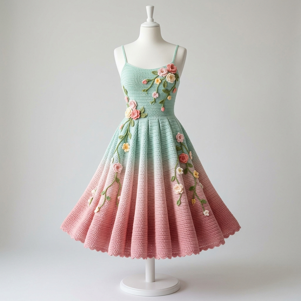 Ombre Floral Garden Dress Crochet Pattern