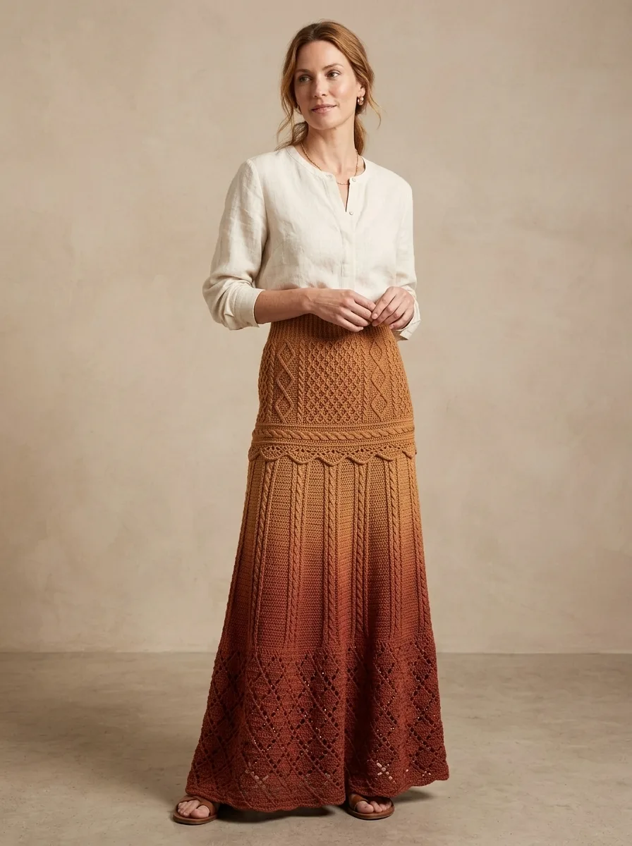 Ombre Honeycomb Lace Maxi Skirt Free Crochet Pattern