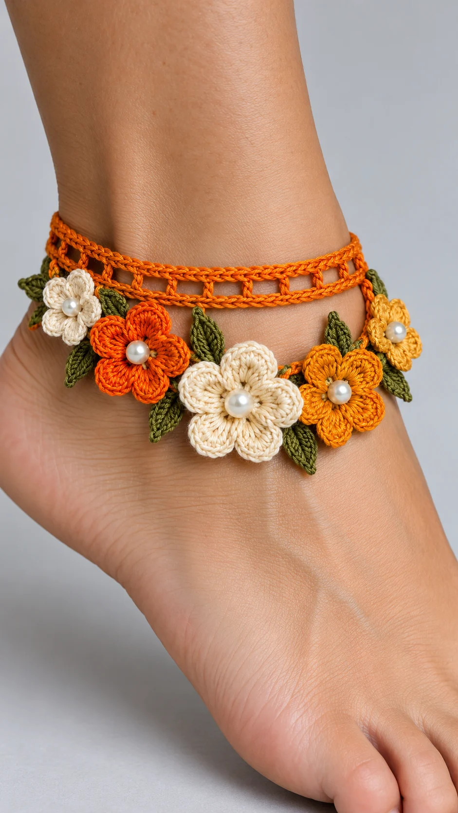 Orange Blossom Floral Anklet Crochet Pattern