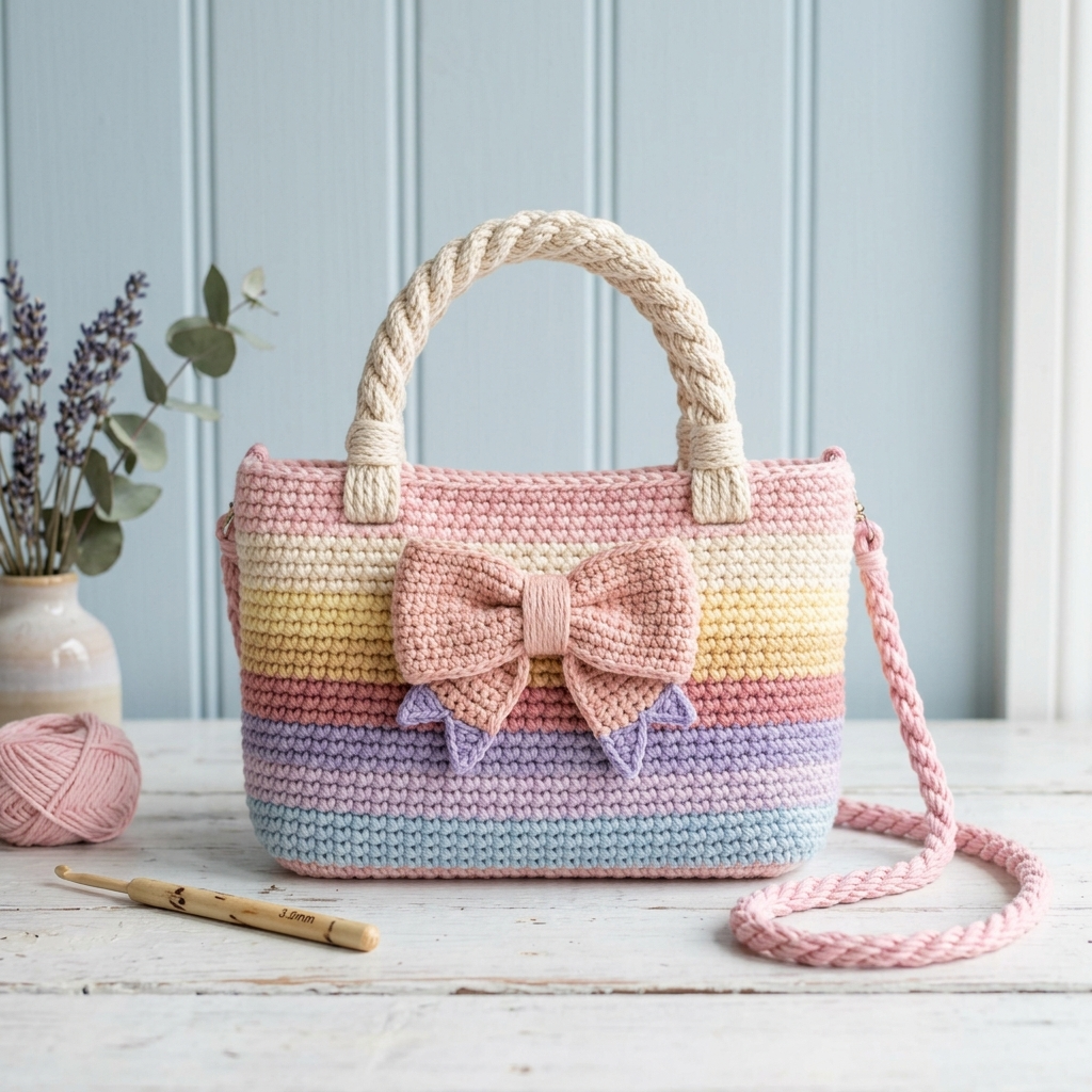 Pastel Rainbow Bow Handbag Crochet Pattern