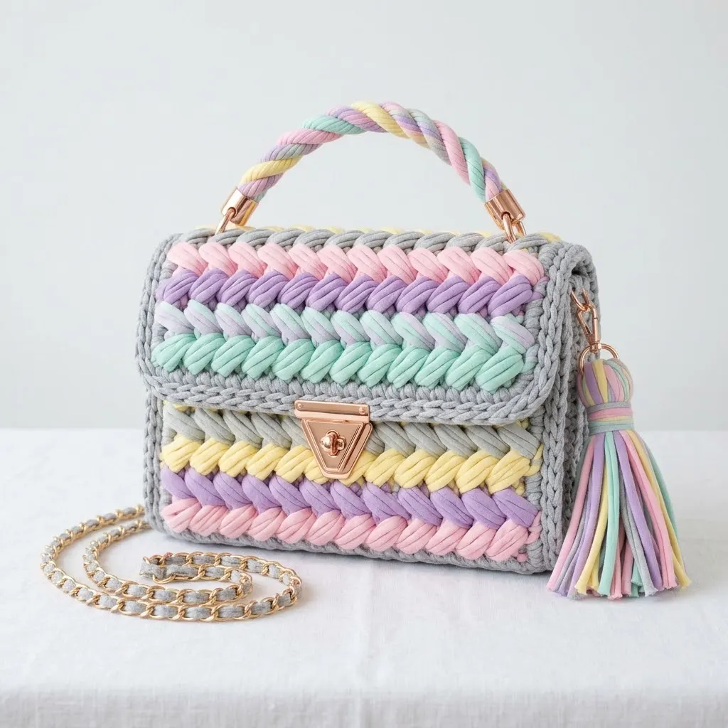 Pastel Rainbow Braided Clutch Bag Free Crochet Pattern