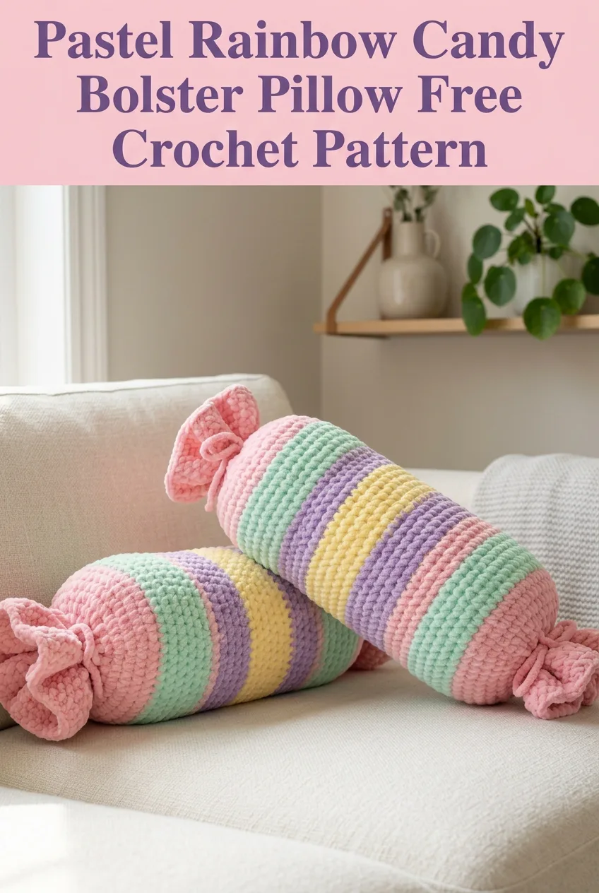 Pastel Rainbow Candy Bolster Pillow Free Crochet Pattern