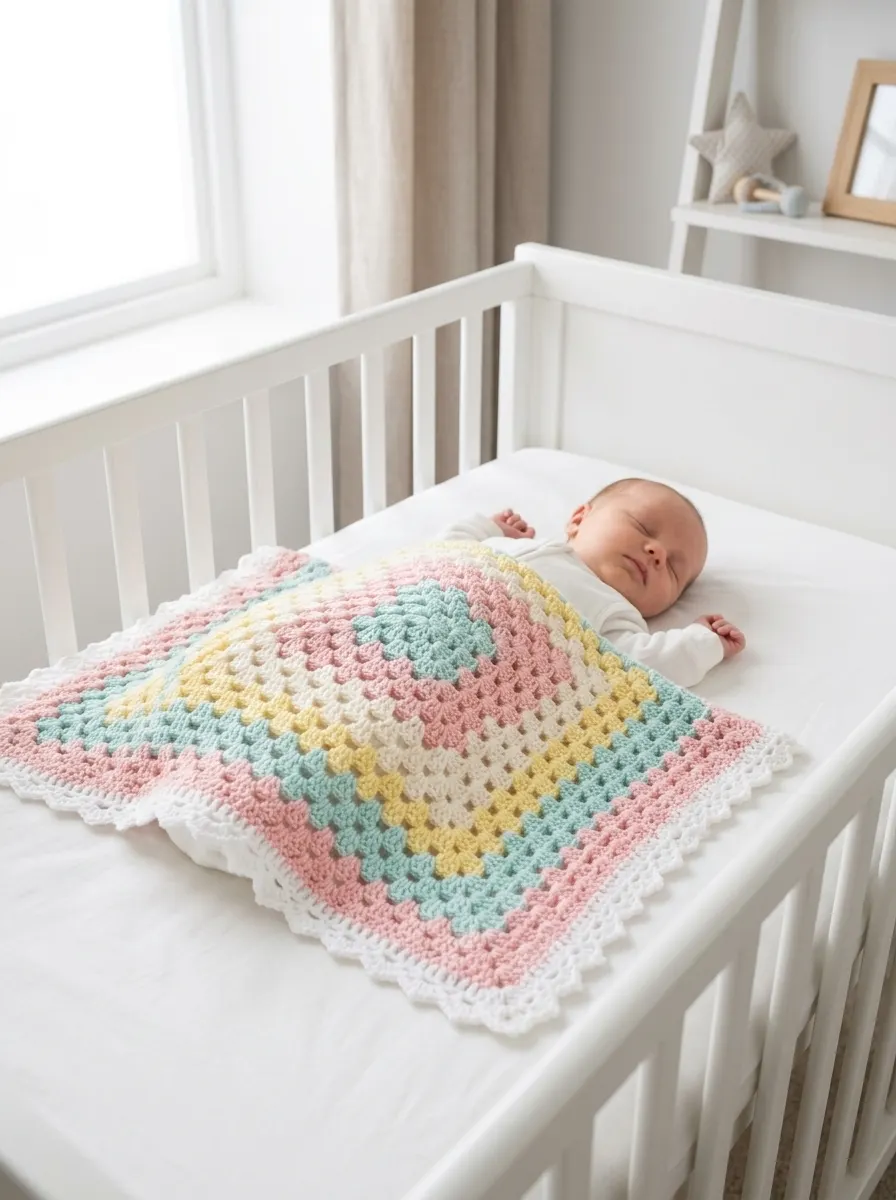 Pastel Rainbow Granny Square Baby Blanket Free Crochet Pattern