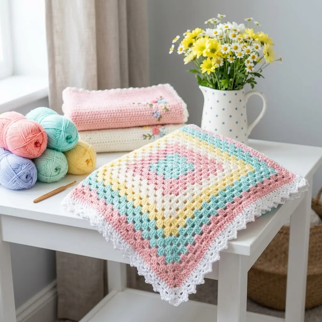 Pastel Rainbow Granny Square Baby Blanket Free Crochet Pattern