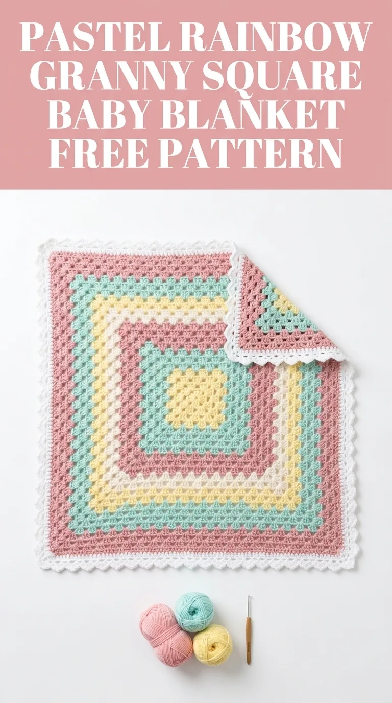 Pastel Rainbow Granny Square Baby Blanket Free Crochet Pattern
