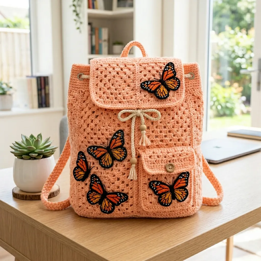 Peach Butterfly Garden Backpack Crochet Pattern