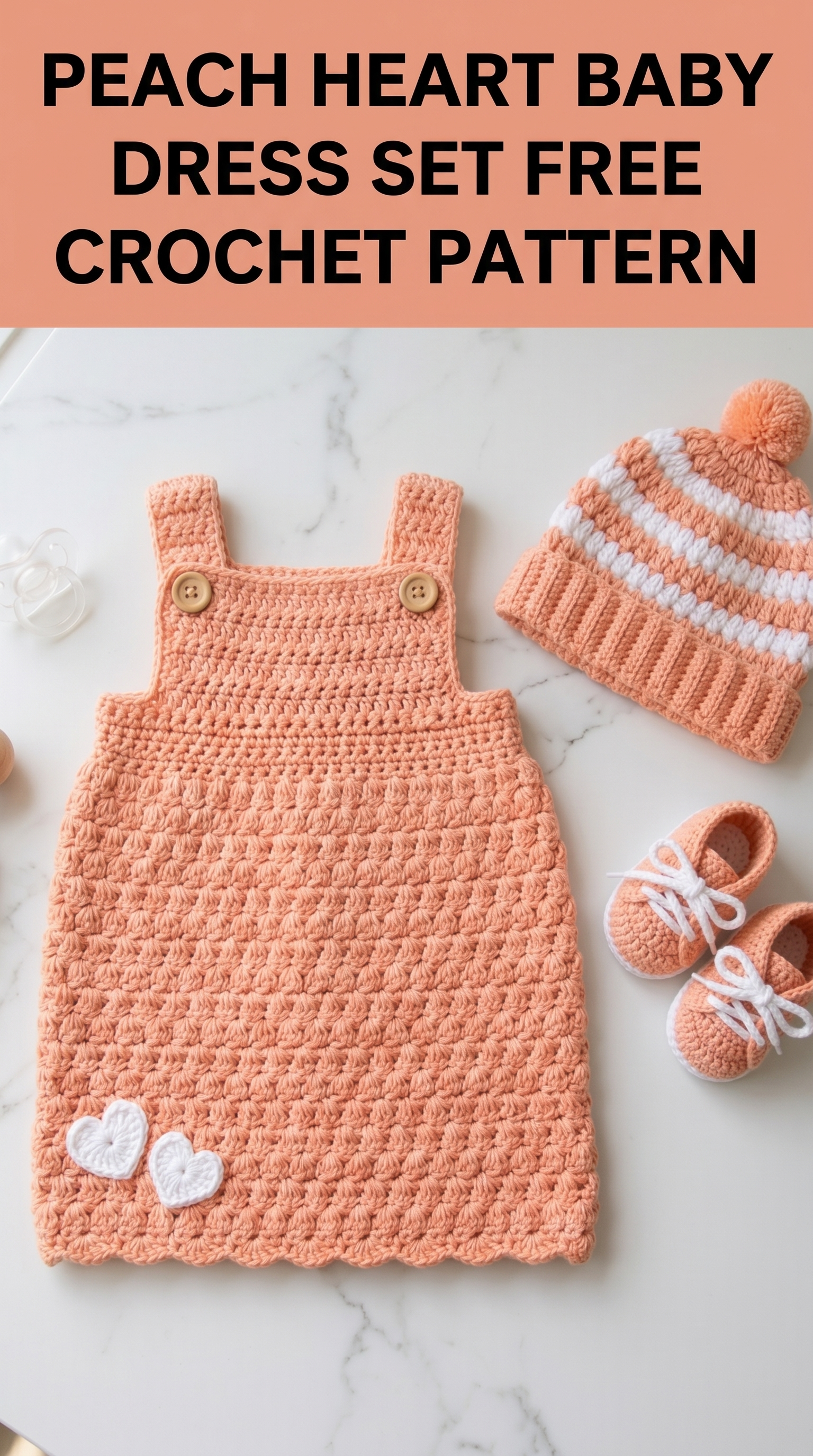 Peach Heart Baby Dress Set Free Crochet Pattern