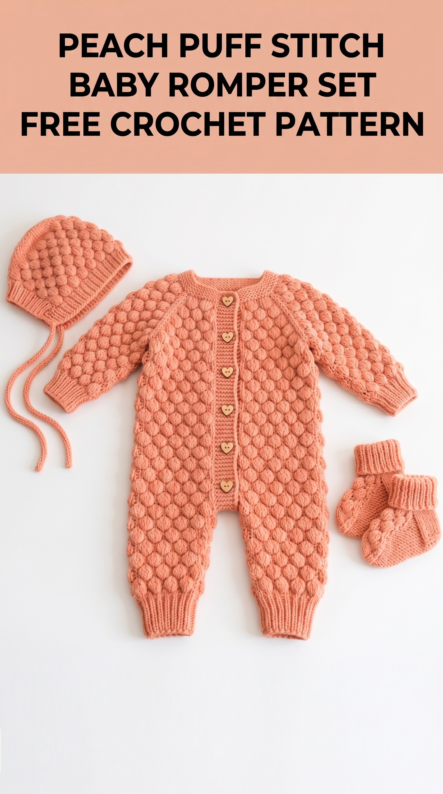 Peach Puff Stitch Baby Romper Set Free Crochet Pattern