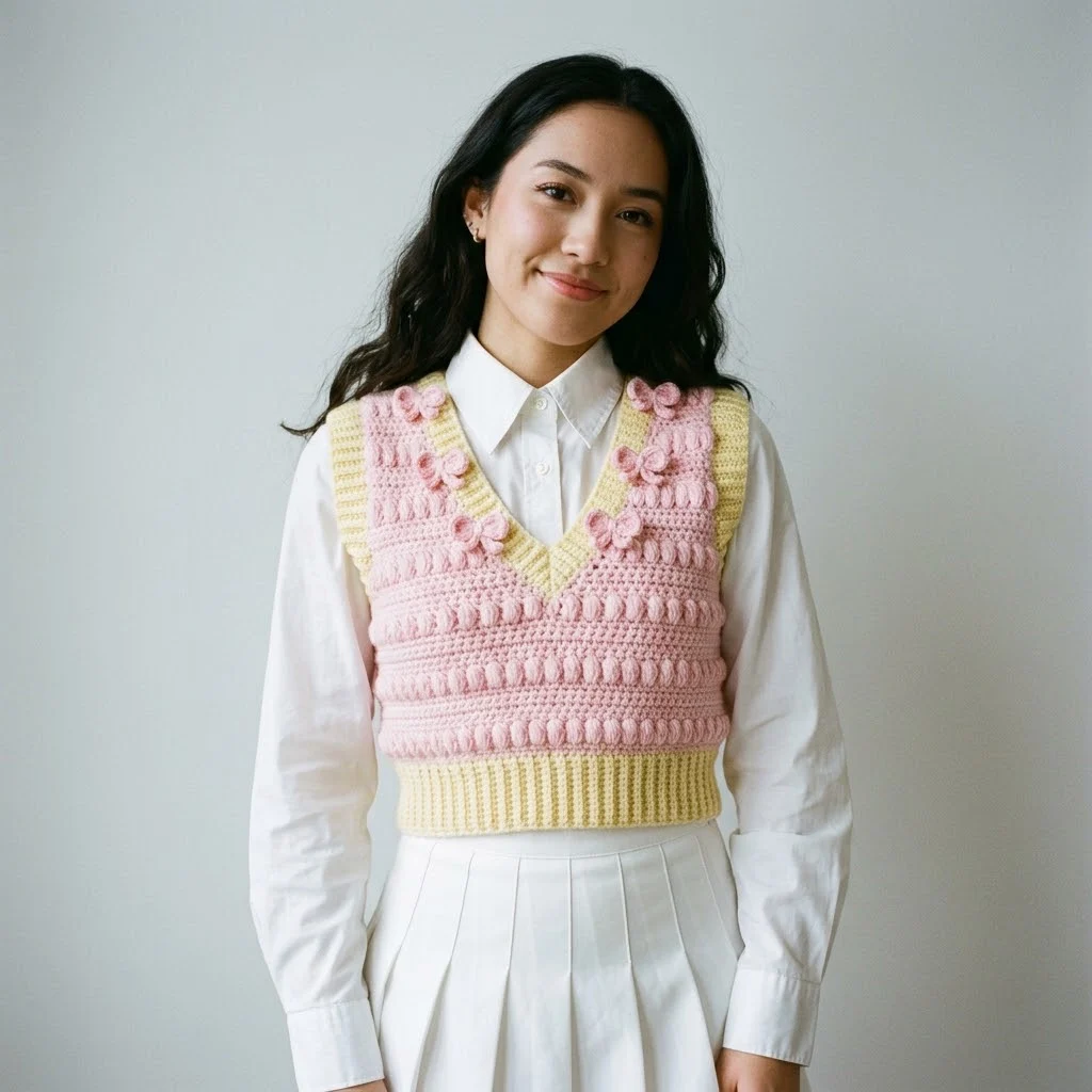 Pink Bow Sweetheart Crochet Vest Free Crochet Pattern