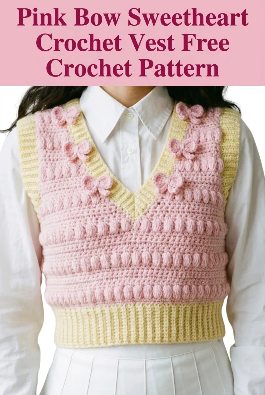 Pink Bow Sweetheart Crochet Vest Free Crochet Pattern