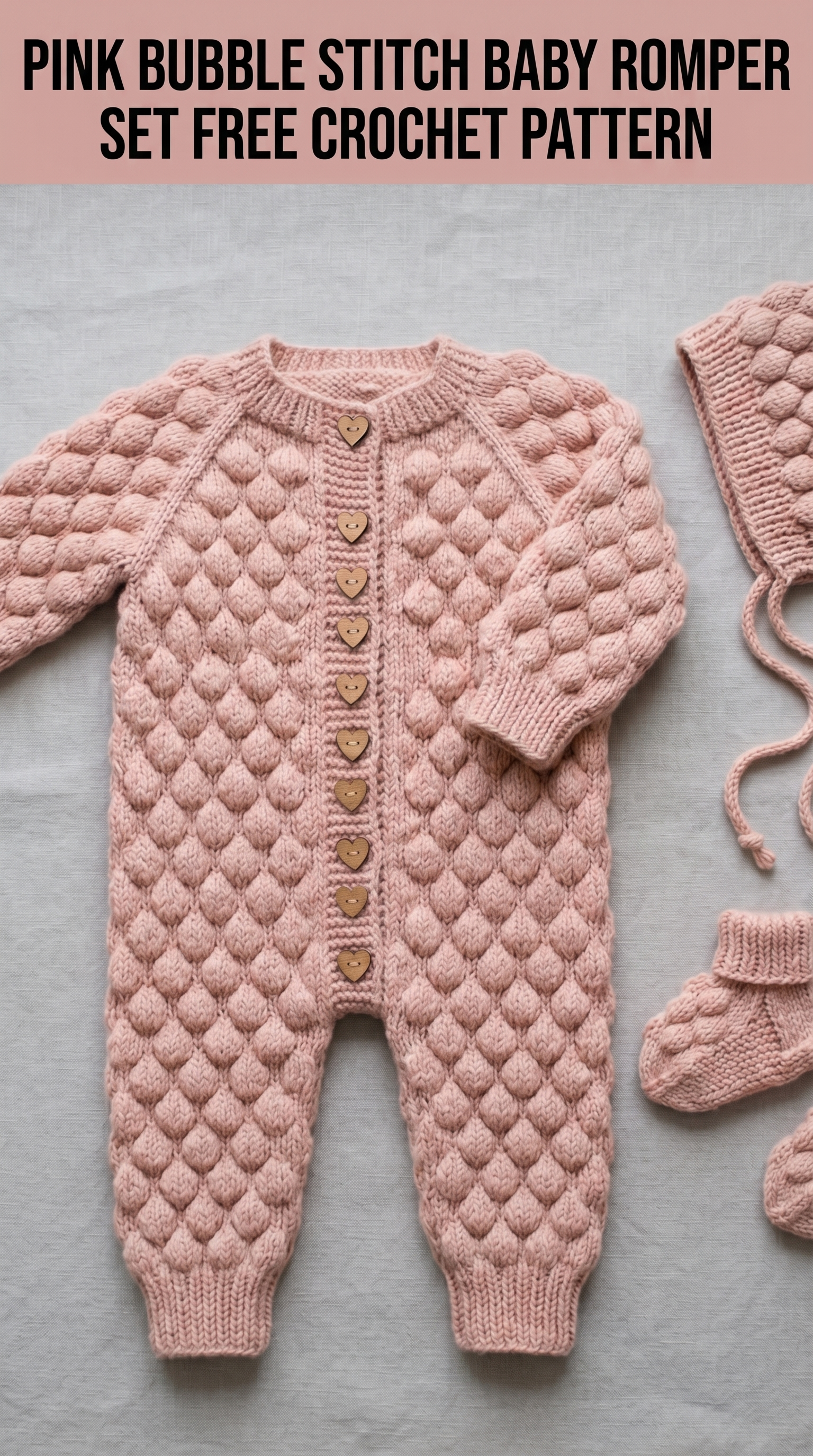 Pink Bubble Stitch Baby Romper Set Free Crochet Pattern