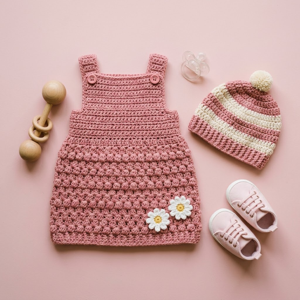 Pink Daisy Baby Dress Set Free Crochet Pattern