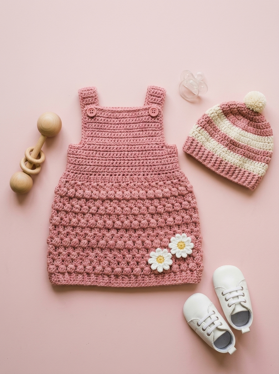 Pink Daisy Baby Dress Set Free Crochet Pattern