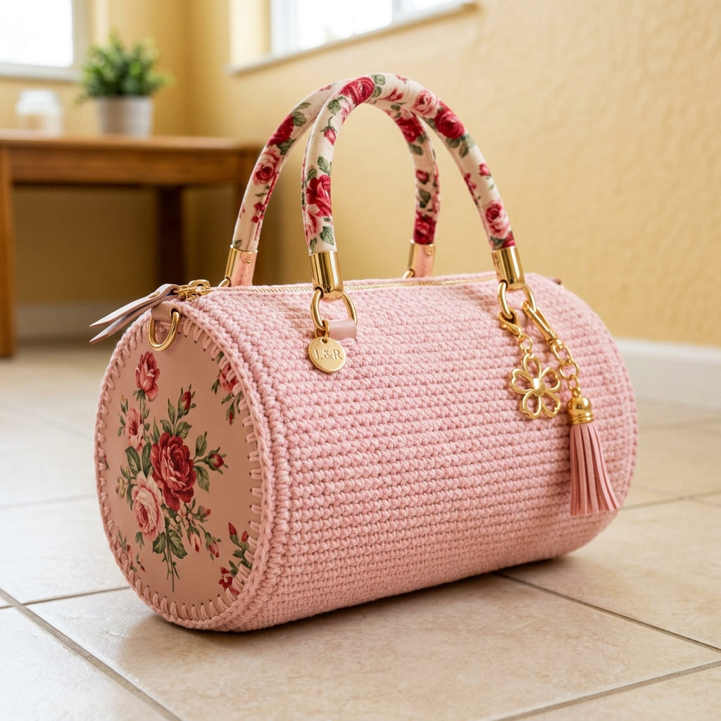 Pink Floral Barrel Handbag Crochet Pattern