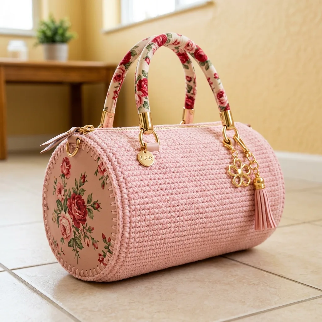 Pink Floral Barrel Handbag Crochet Pattern