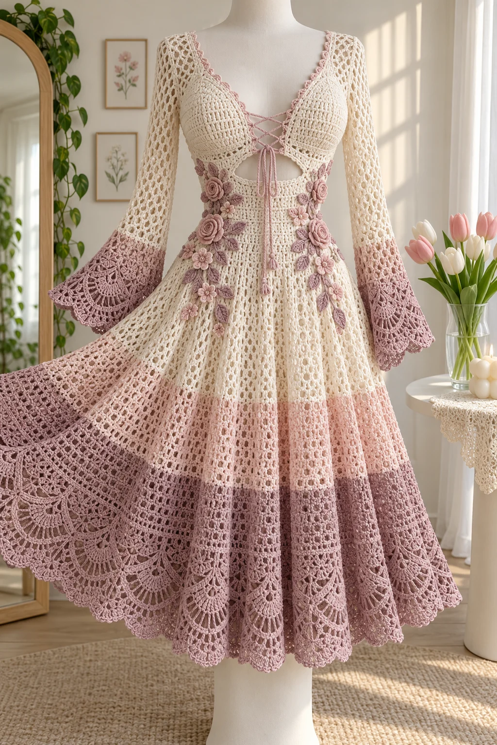 Pink Floral Lace Dress Crochet Pattern
