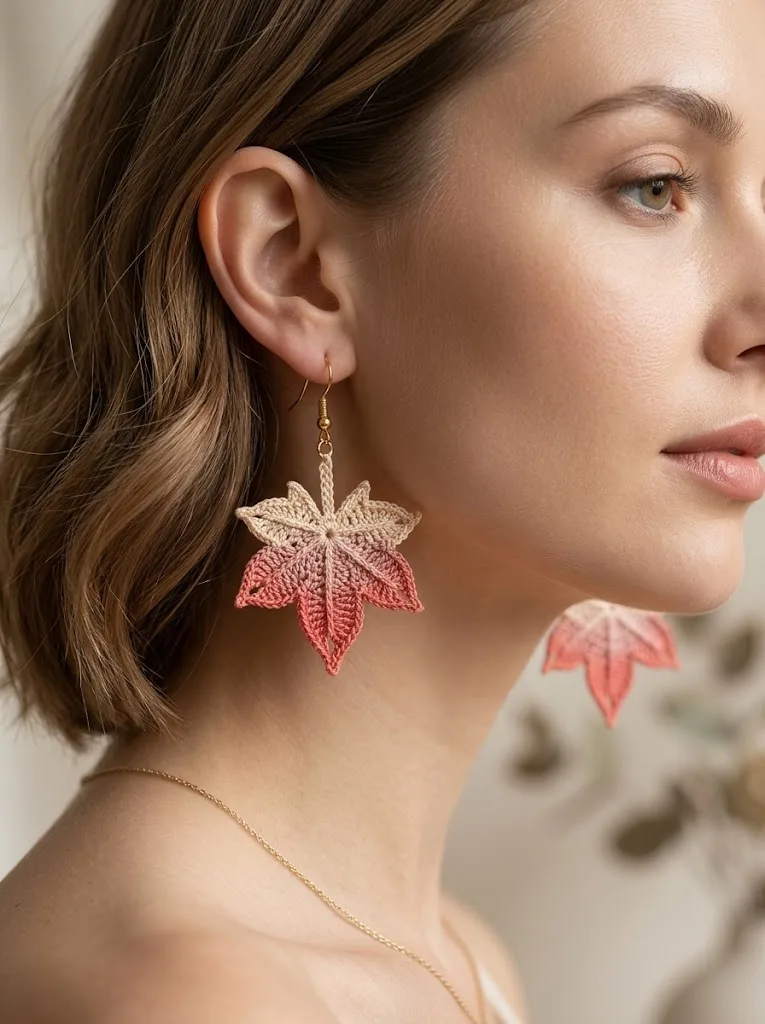 Pink Ombre Maple Leaf Earrings Free Crochet Pattern