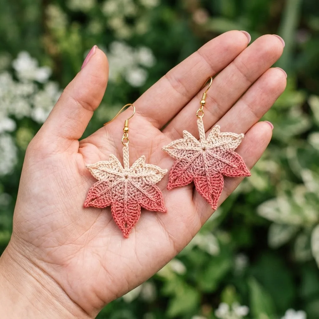 Pink Ombre Maple Leaf Earrings Free Crochet Pattern