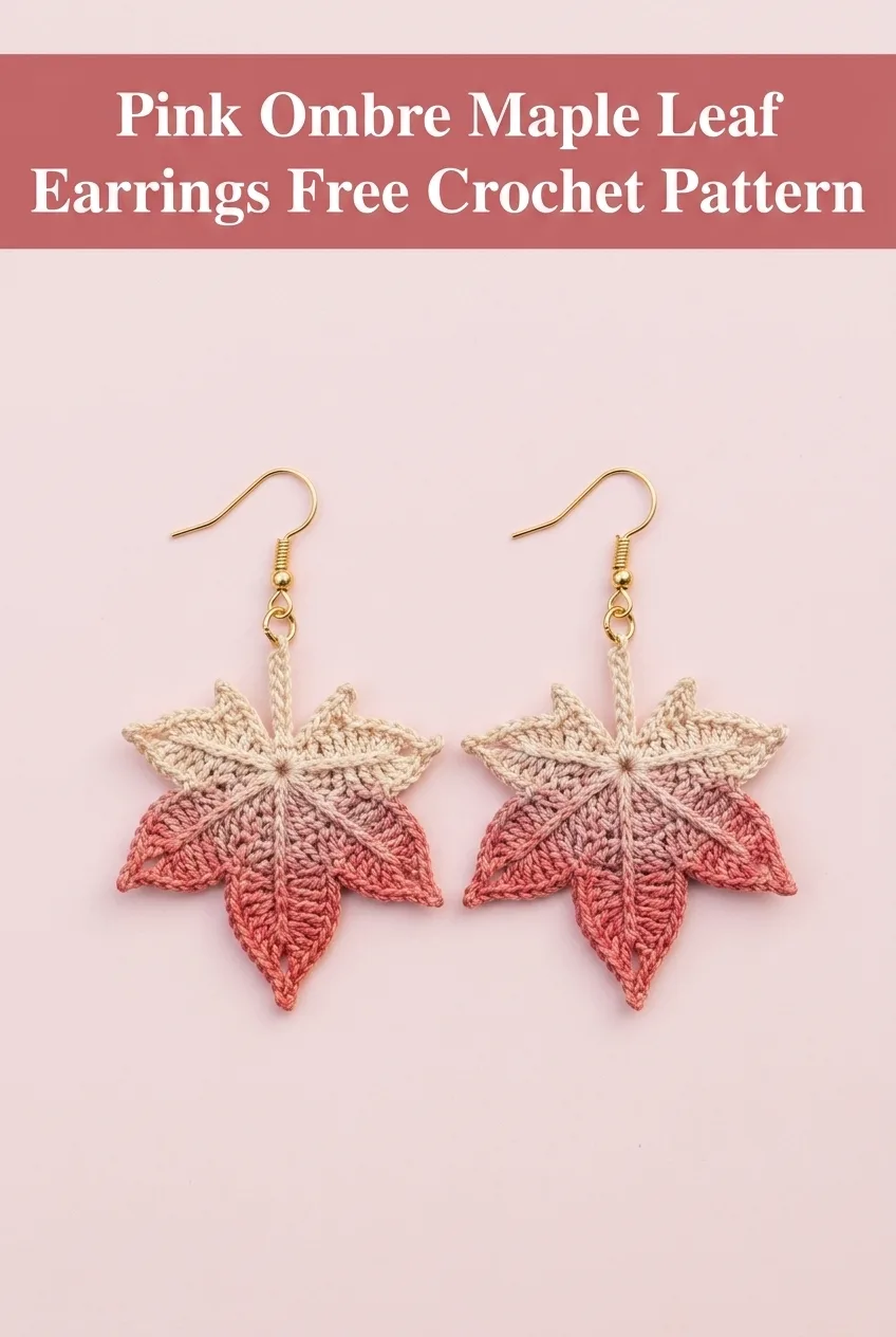 Pink Ombre Maple Leaf Earrings Free Crochet Pattern