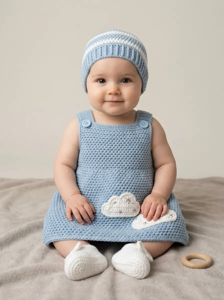 Powder Blue Baby Crochet Dress Free Pattern