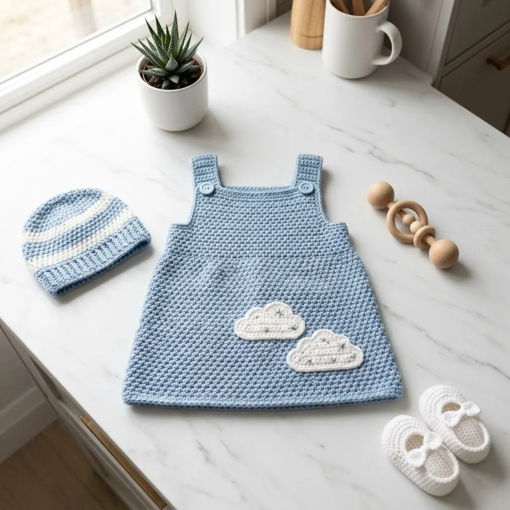 Powder Blue Baby Crochet Dress Free Pattern