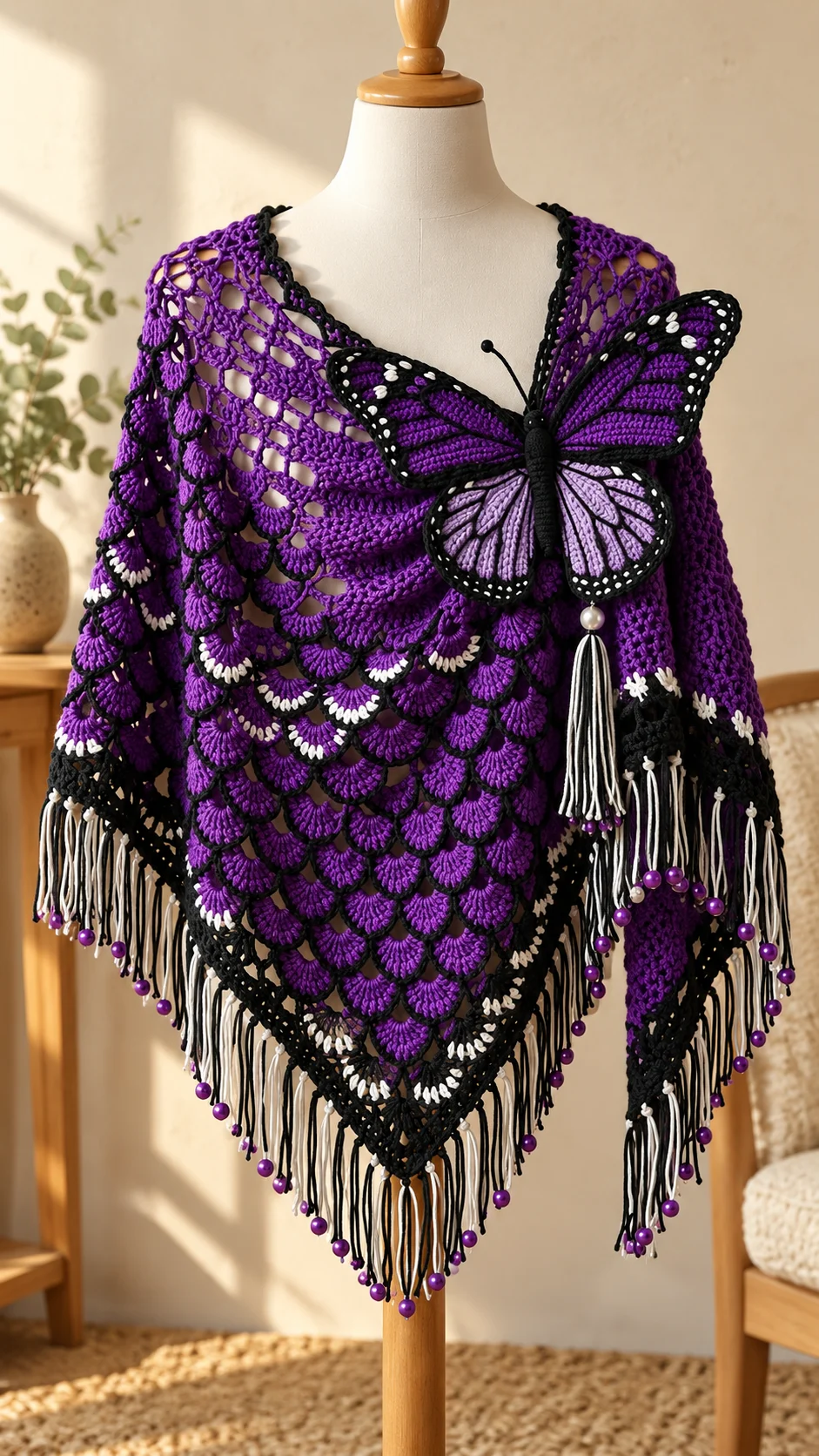 Purple Monarch Butterfly Shawl Crochet Pattern