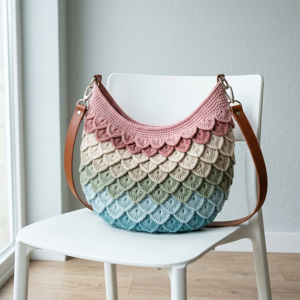 Rainbow Feather Scale Hobo Bag Free Crochet Pattern