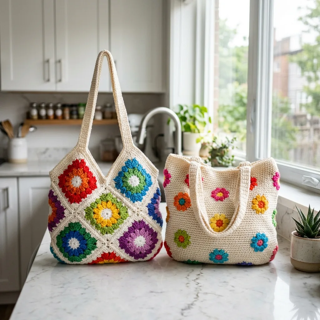 Rainbow Flower Power Tote Crochet Pattern