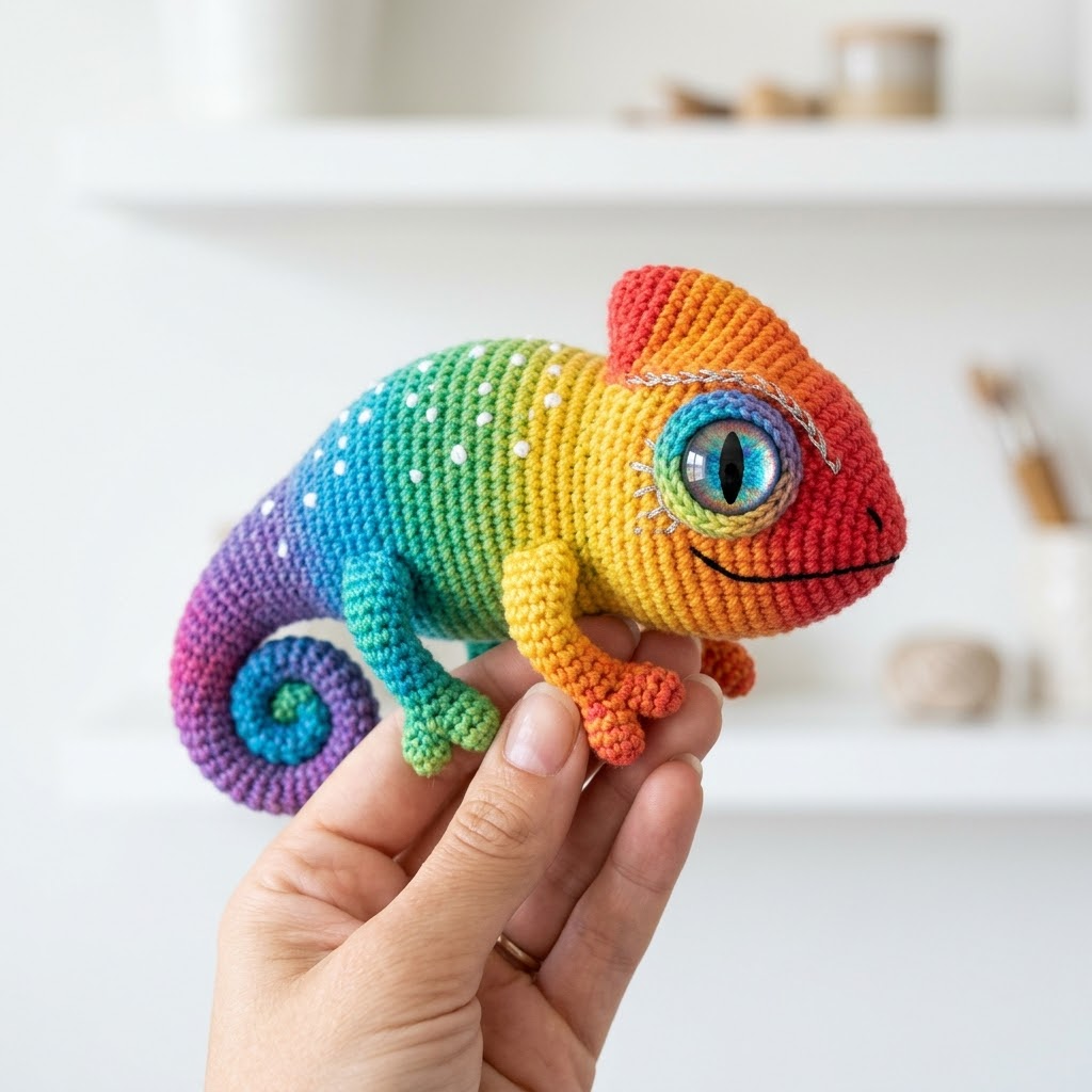 Rainbow Gradient Chameleon Amigurumi Free Crochet Pattern