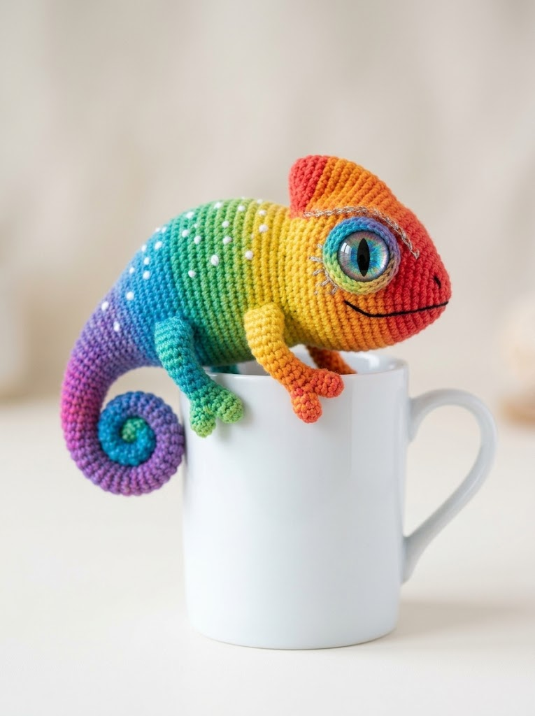 Rainbow Gradient Chameleon Amigurumi Free Crochet Pattern