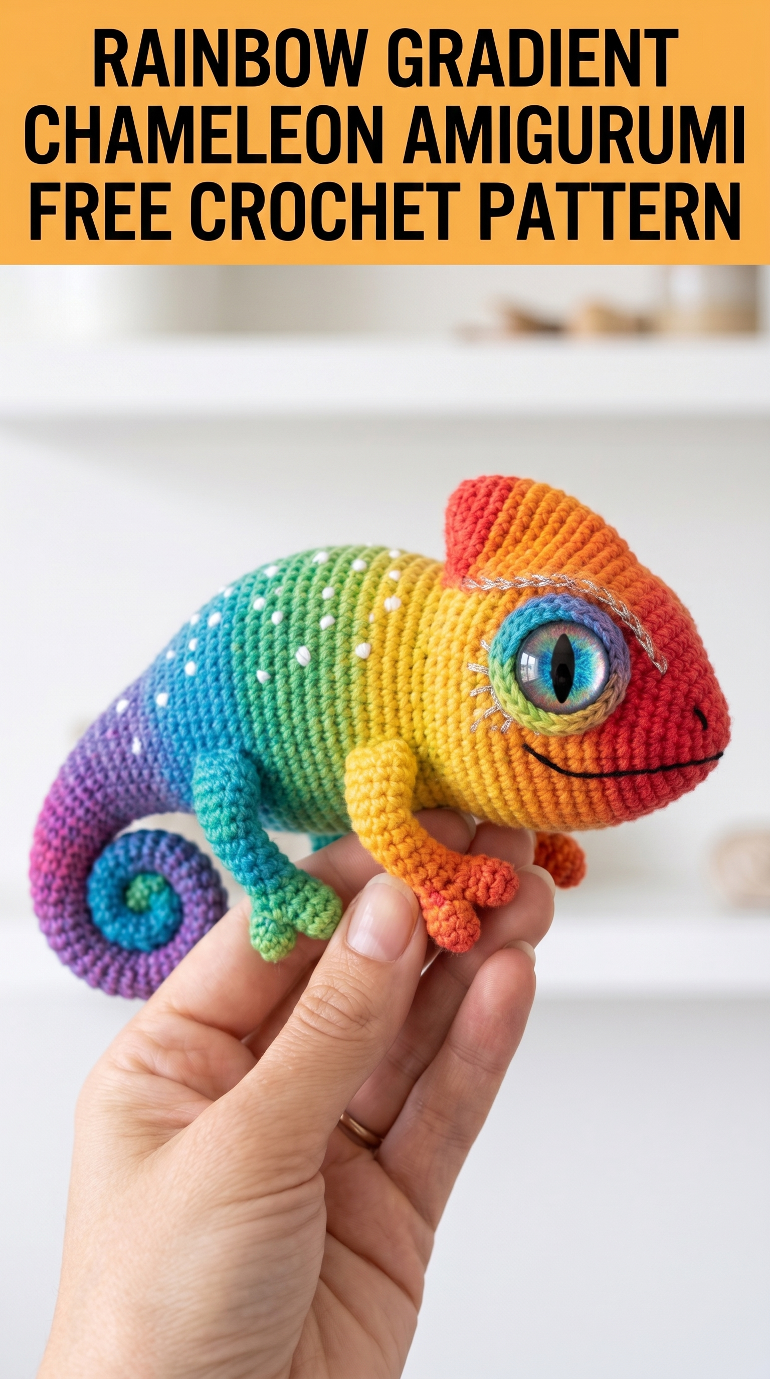 Rainbow Gradient Chameleon Amigurumi Free Crochet Pattern